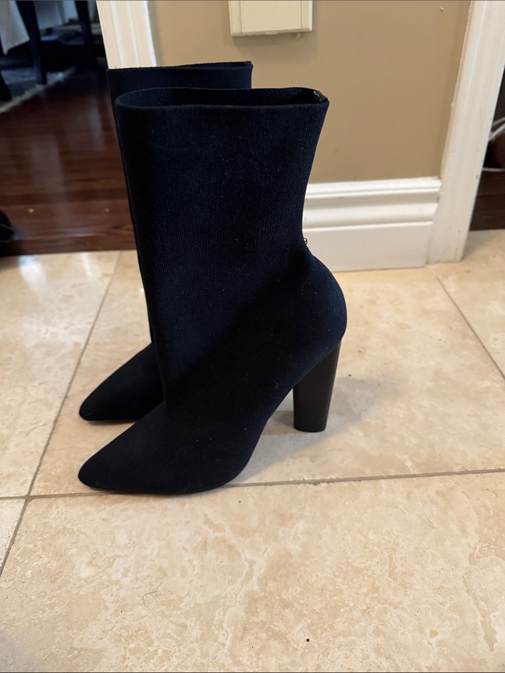 Steve Madden Black Stretch Sock Bootie with Block Heel